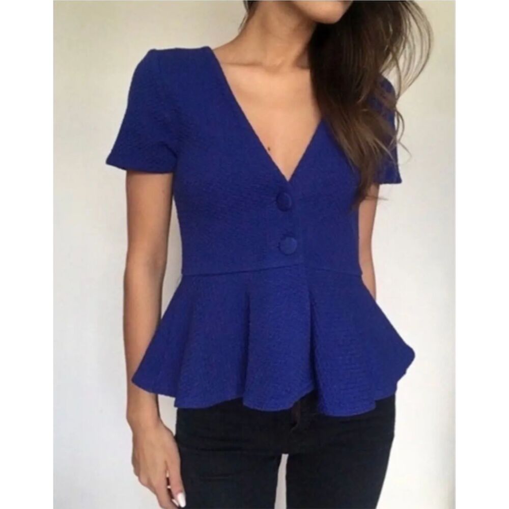 NWT Ganni Anthropologie Blue Textured Peplum Top